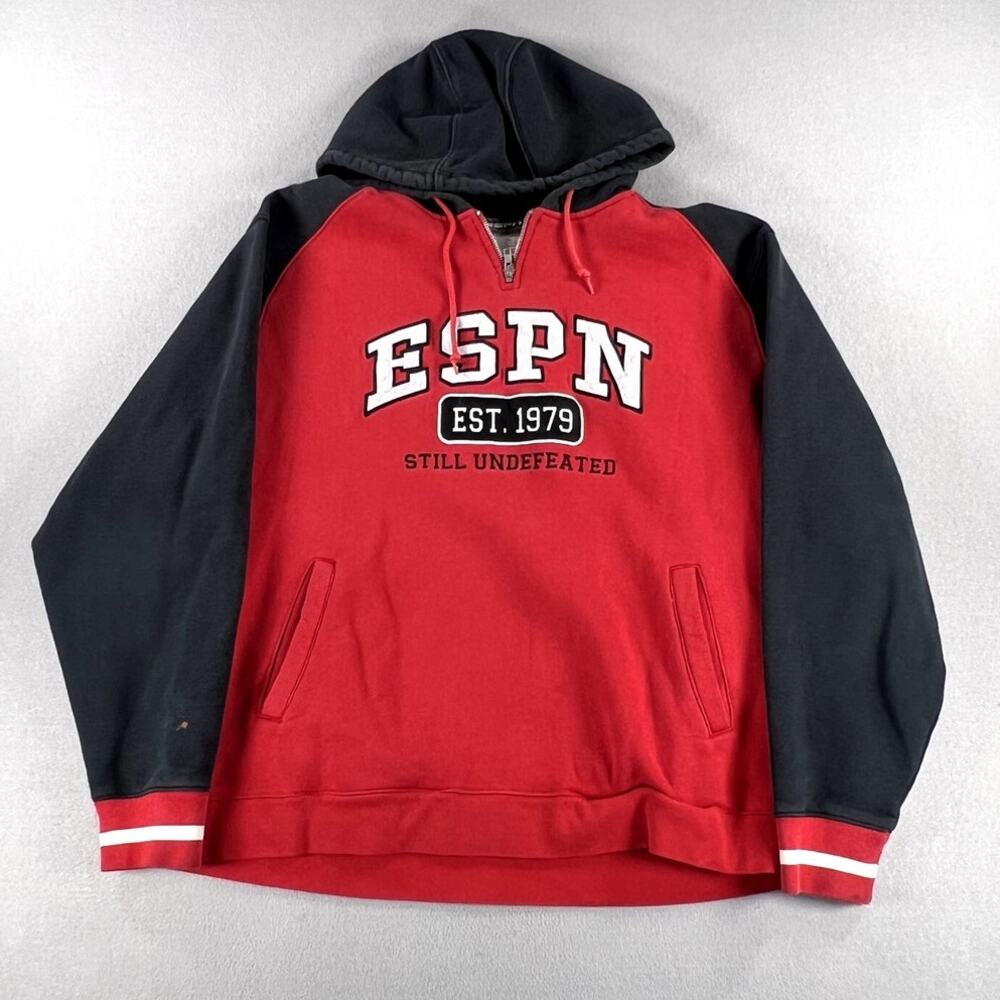 Vintage Y2K ESPN Still Undefeated Hoodie Pullover Red/Black Mens Size Large
